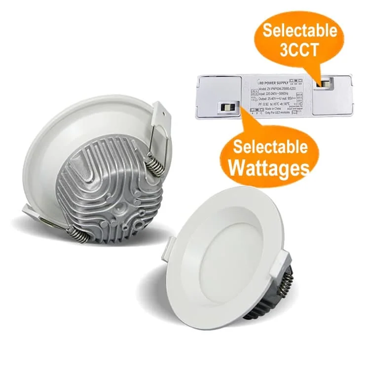 Downlight có hai công tắc DIP chọn công suất và nhiệt độ màu