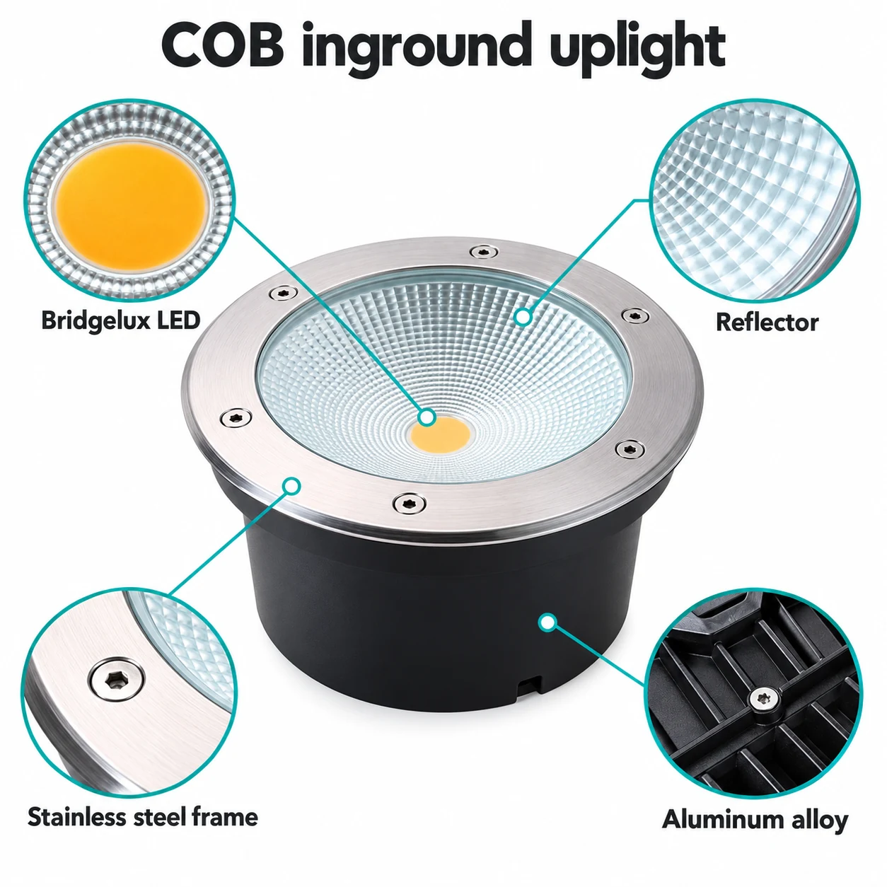 cob inground uplight bridgelux and material details
