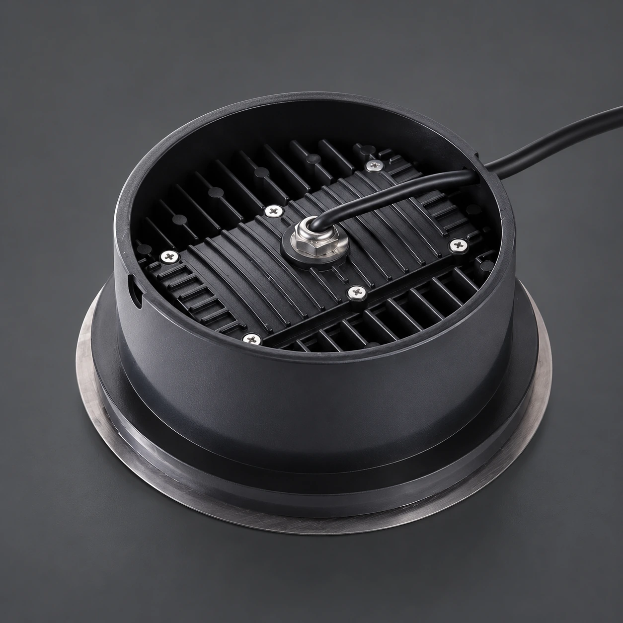 round inground light finned rear gland charcoal