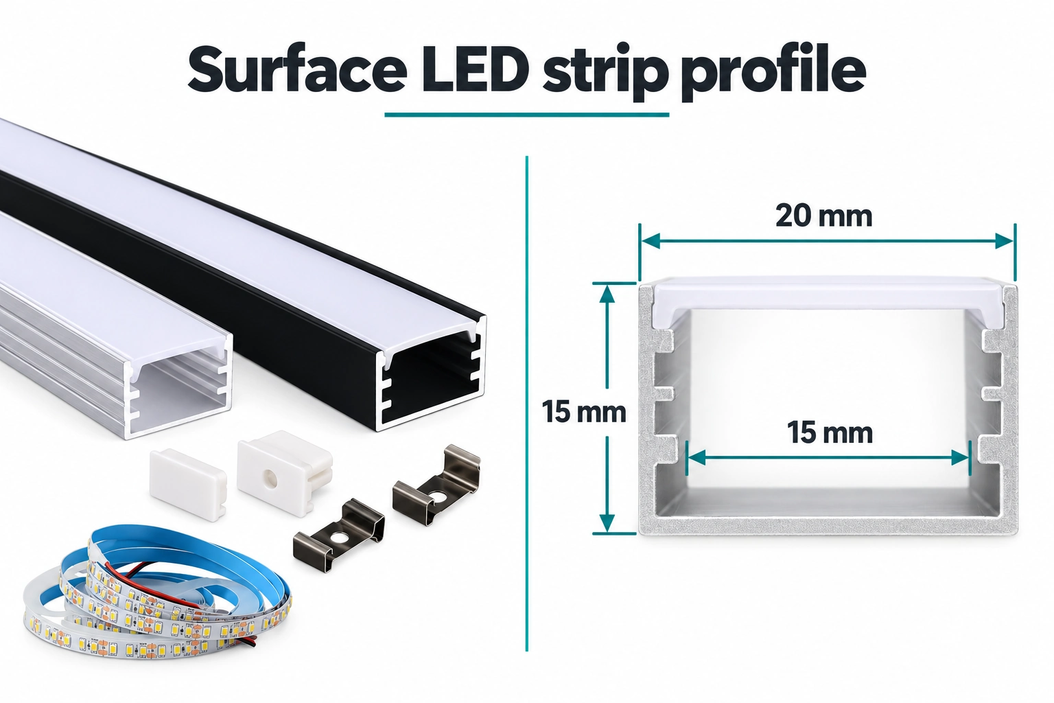 surface led strip profile twenty by fifteen millimeters